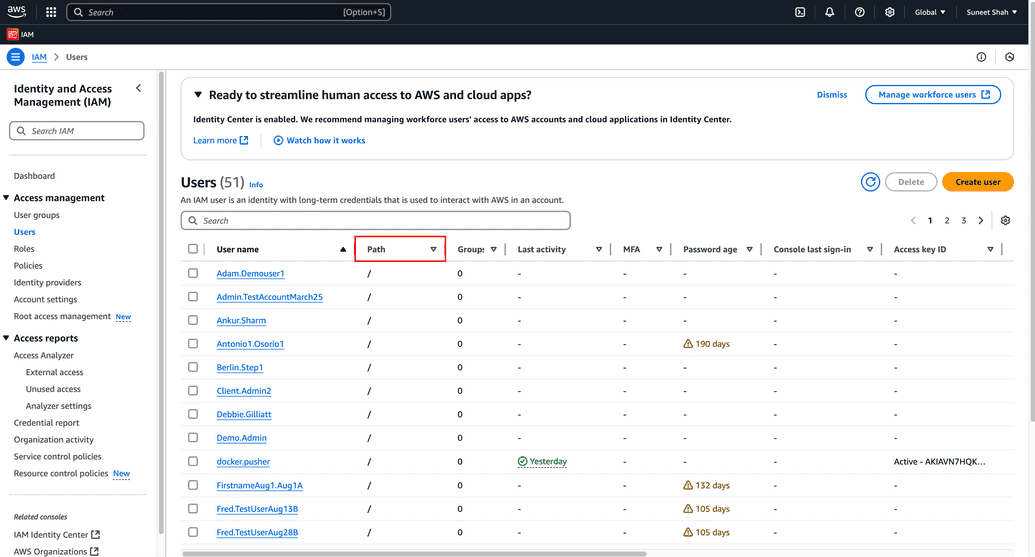 User path in AWS