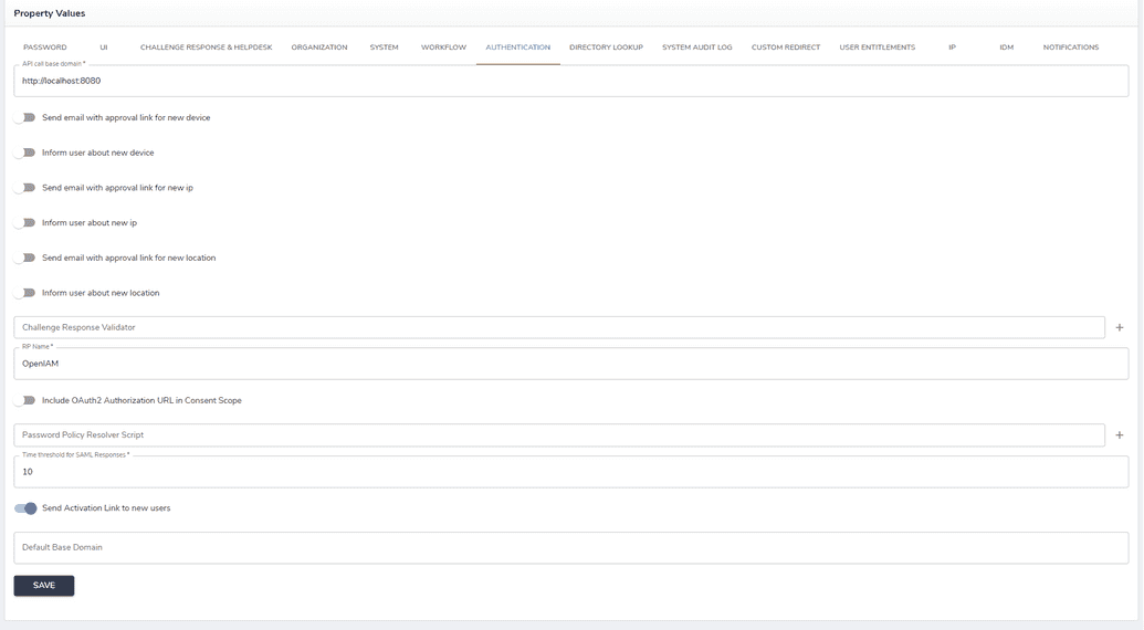 Authentication tab