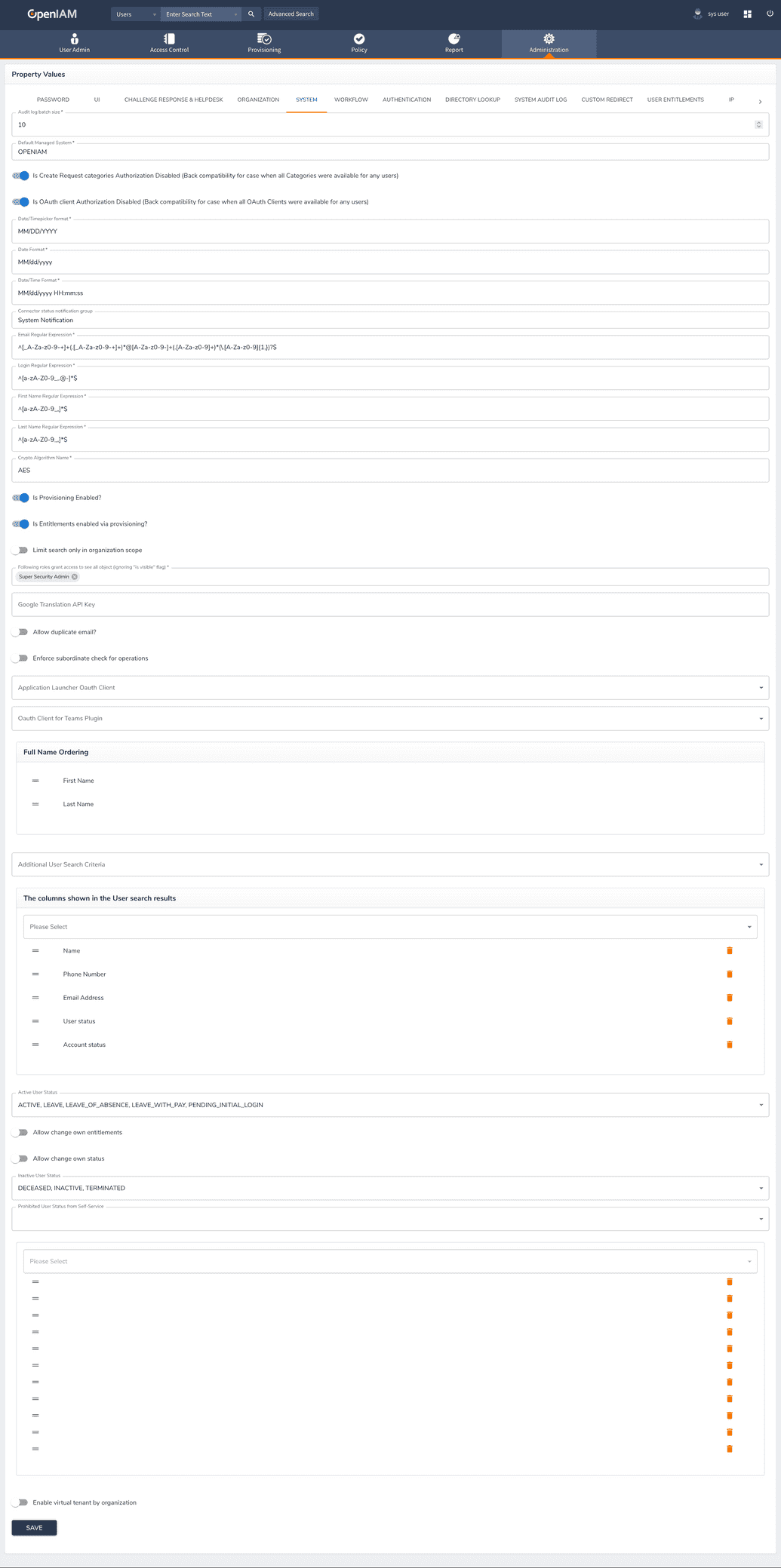 System Tab