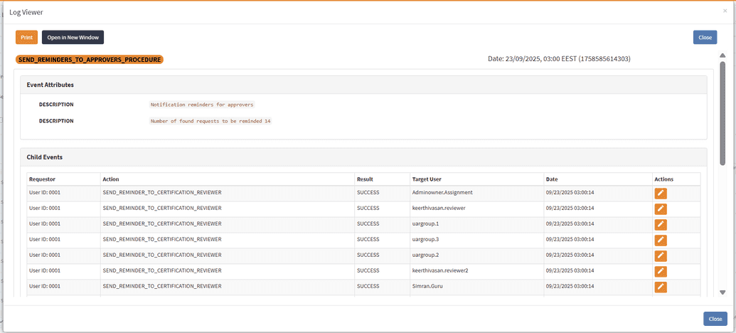 Task log entry