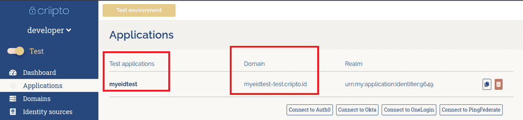 Criipto dashboard