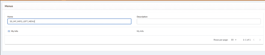 My Info menu tree search