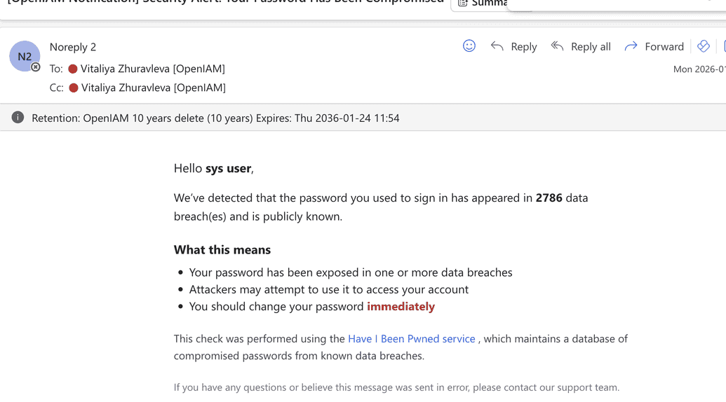 Sample email