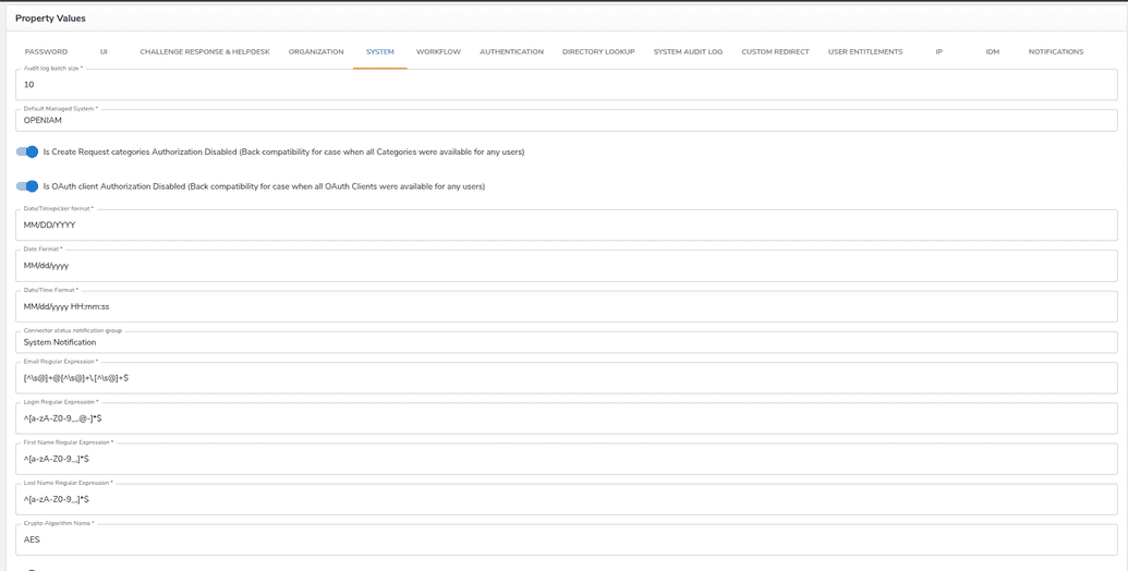 Regex fields in the System tab