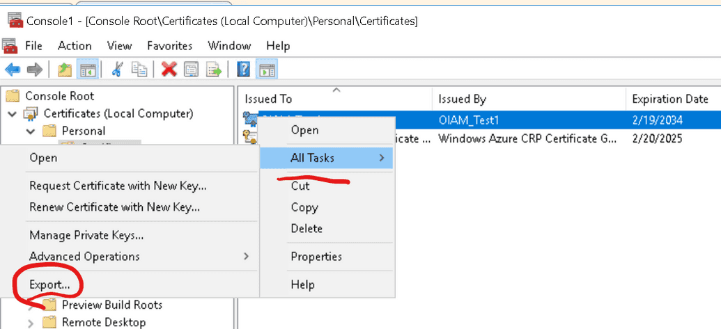 Exporting a certificate