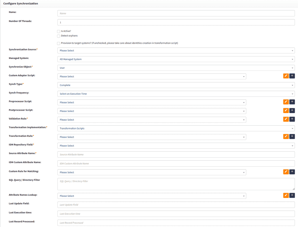 Synchronization configuration page