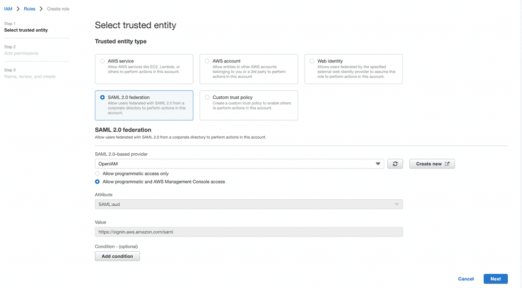 Create AWS role