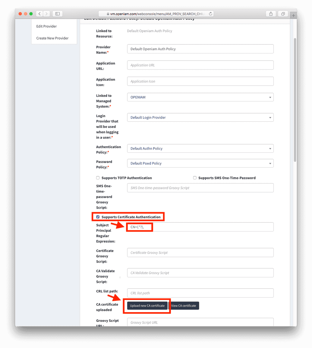 Supporting certificate auth