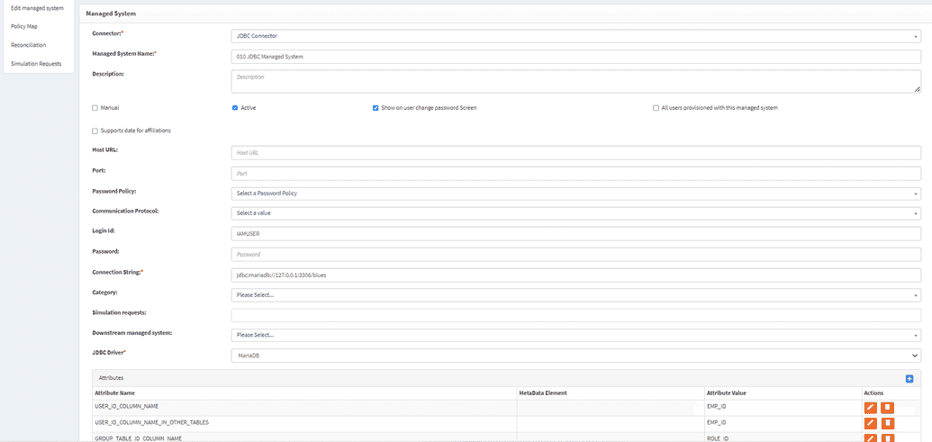 Managed system configuration screen