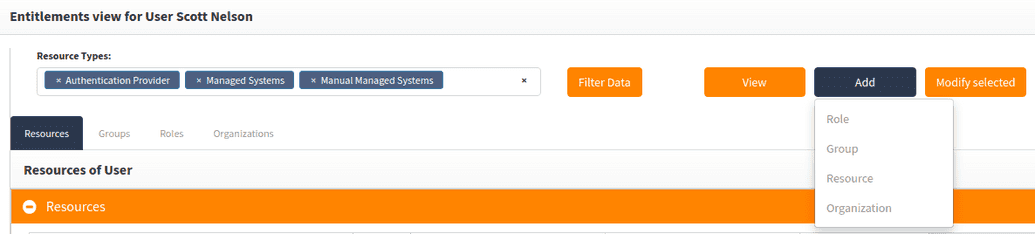 Select user entitlements