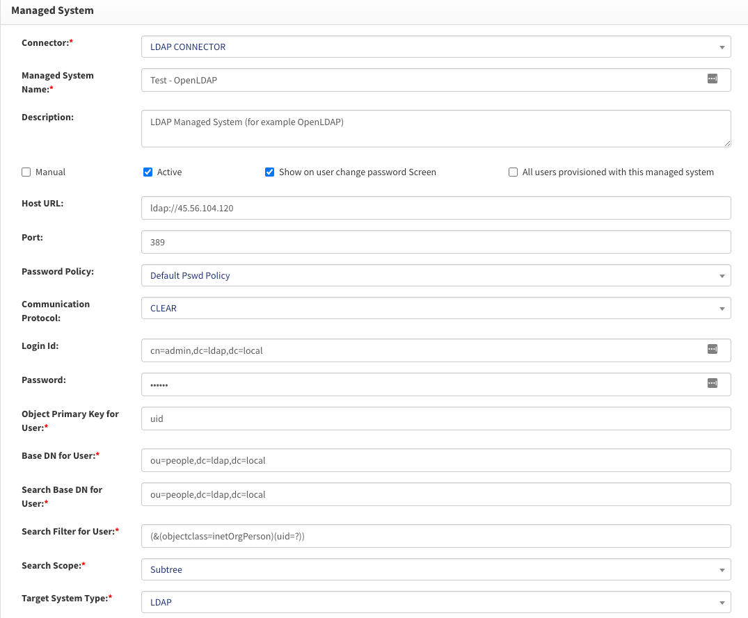 Managed system connection details