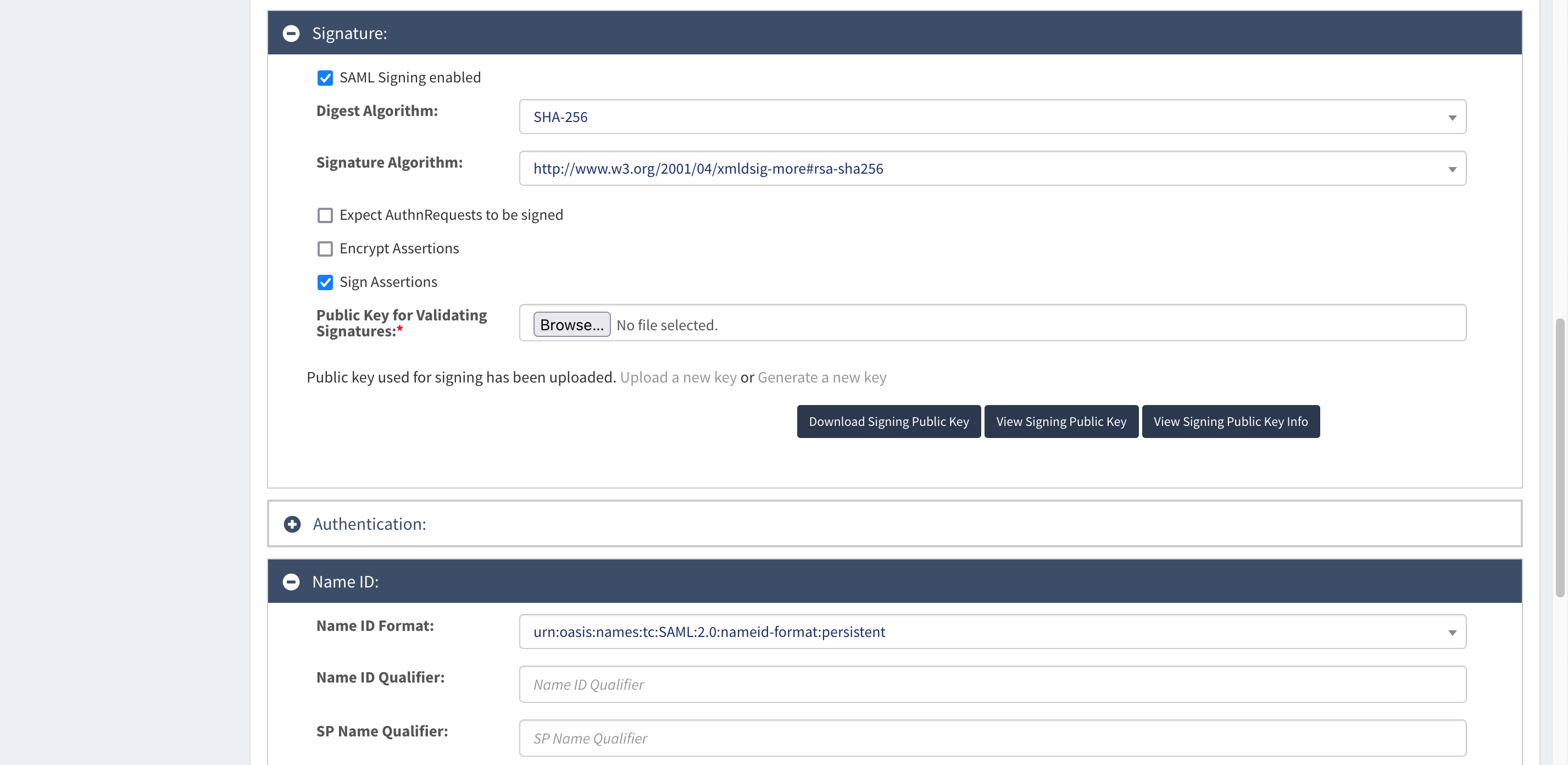 Authentication provider configuration