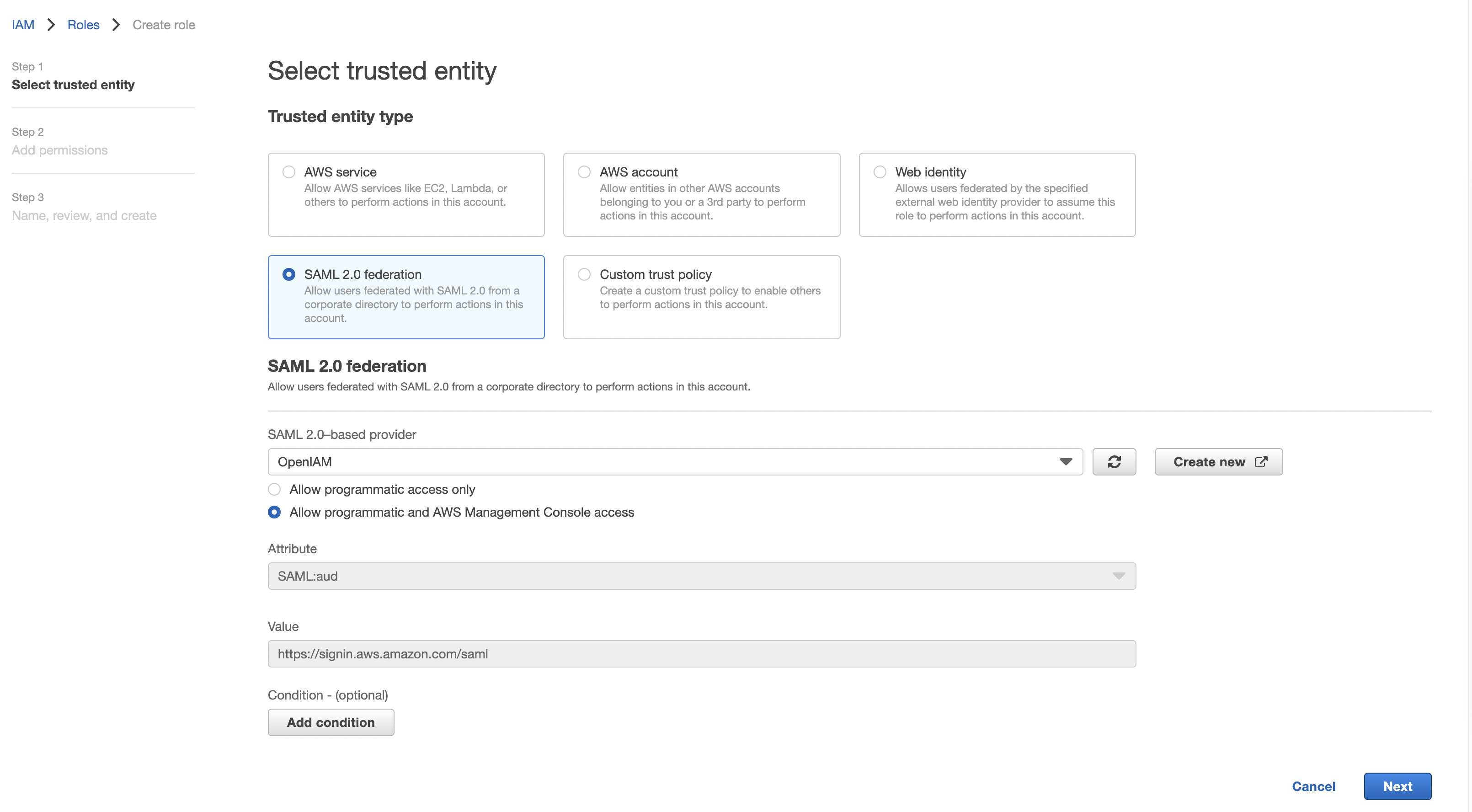 Create AWS role