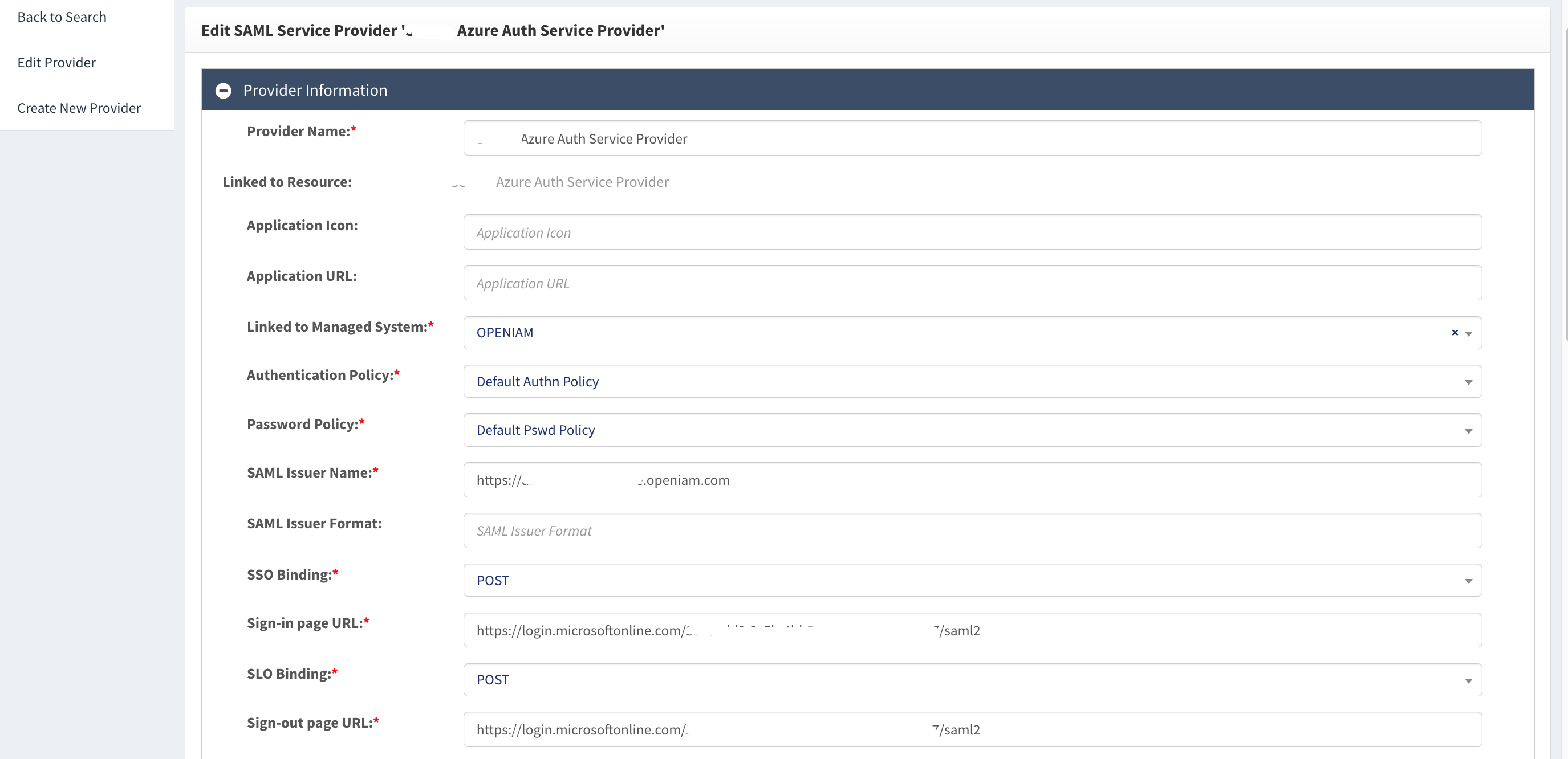 Authentication provider configuration