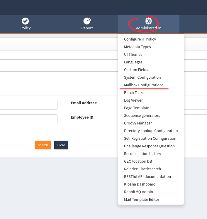 Mailbox configuration menu