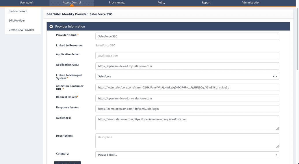 OpenIAM IDP configuration