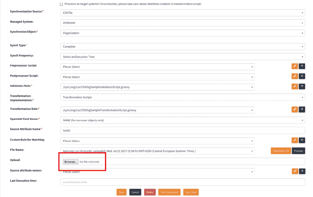 CSV for Organizations Example