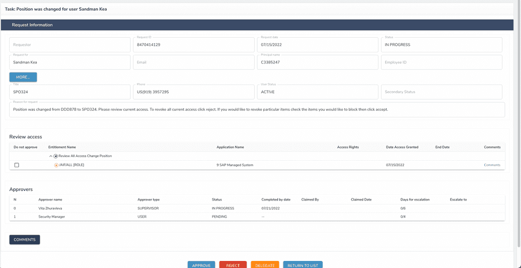 Position change request