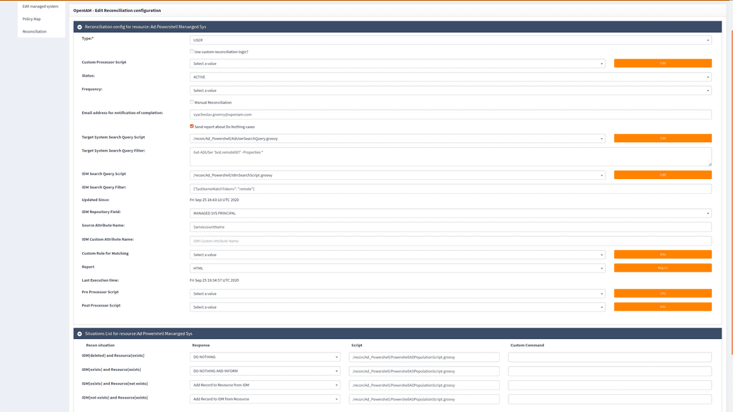 Reconciliation cofiguration AD Powershell