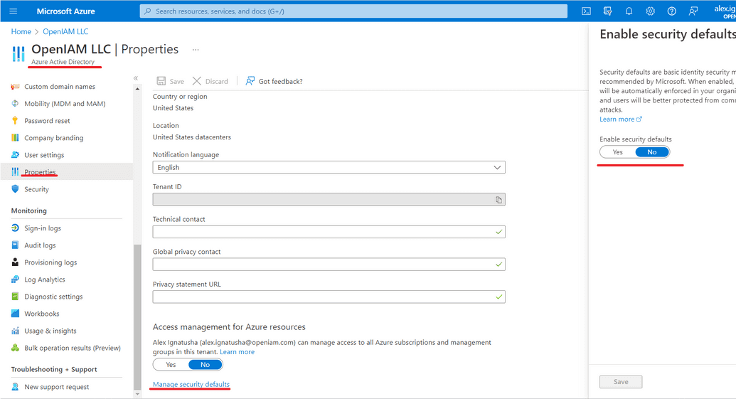 Azure properties portal