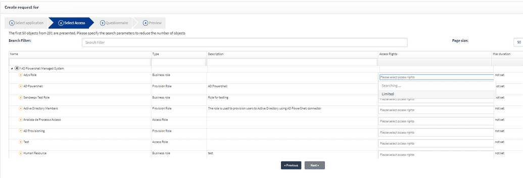 Access Rights in requests