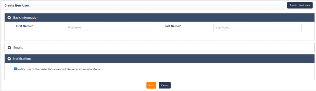 Template based create user form