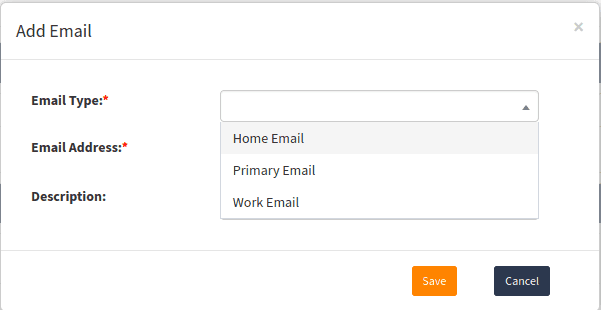 Add e-mail screen 