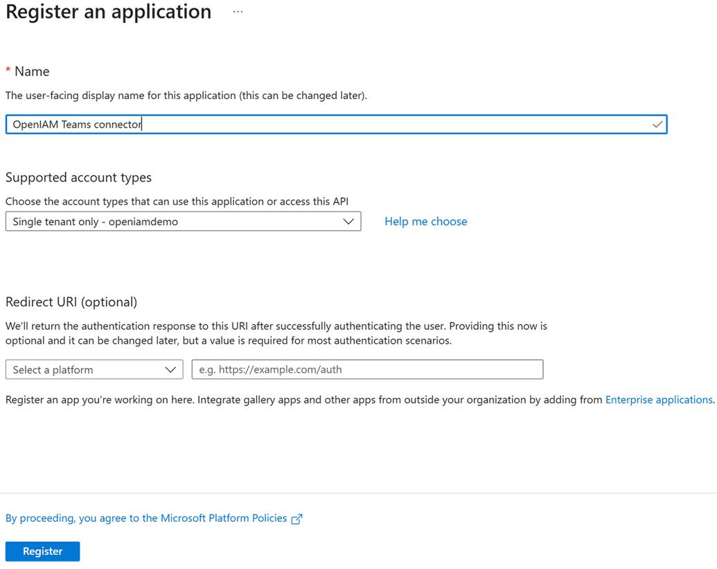 New app registration