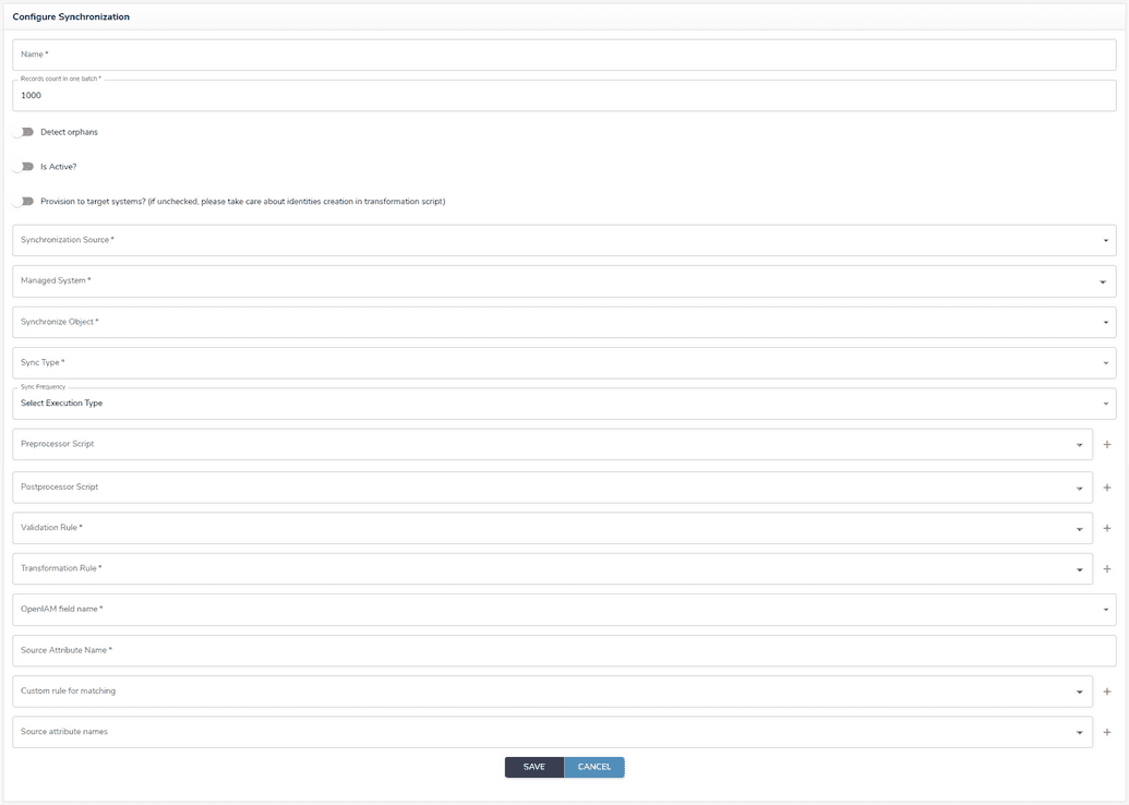 Synchronization configuration page