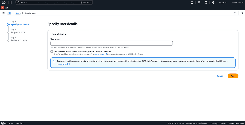 User creation in AWS