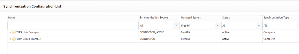 Connectors configuration list