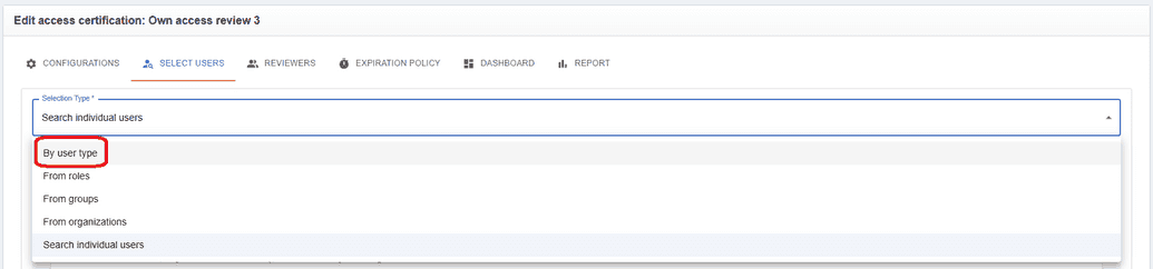 Selection type dropdown