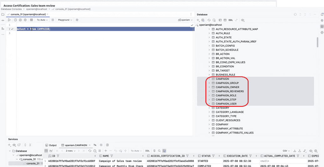 Campaign database tables