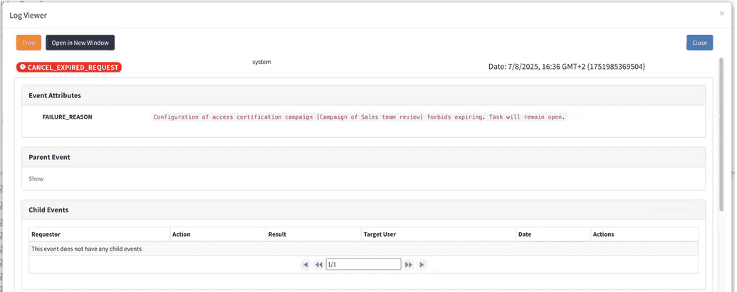Failed expiration details