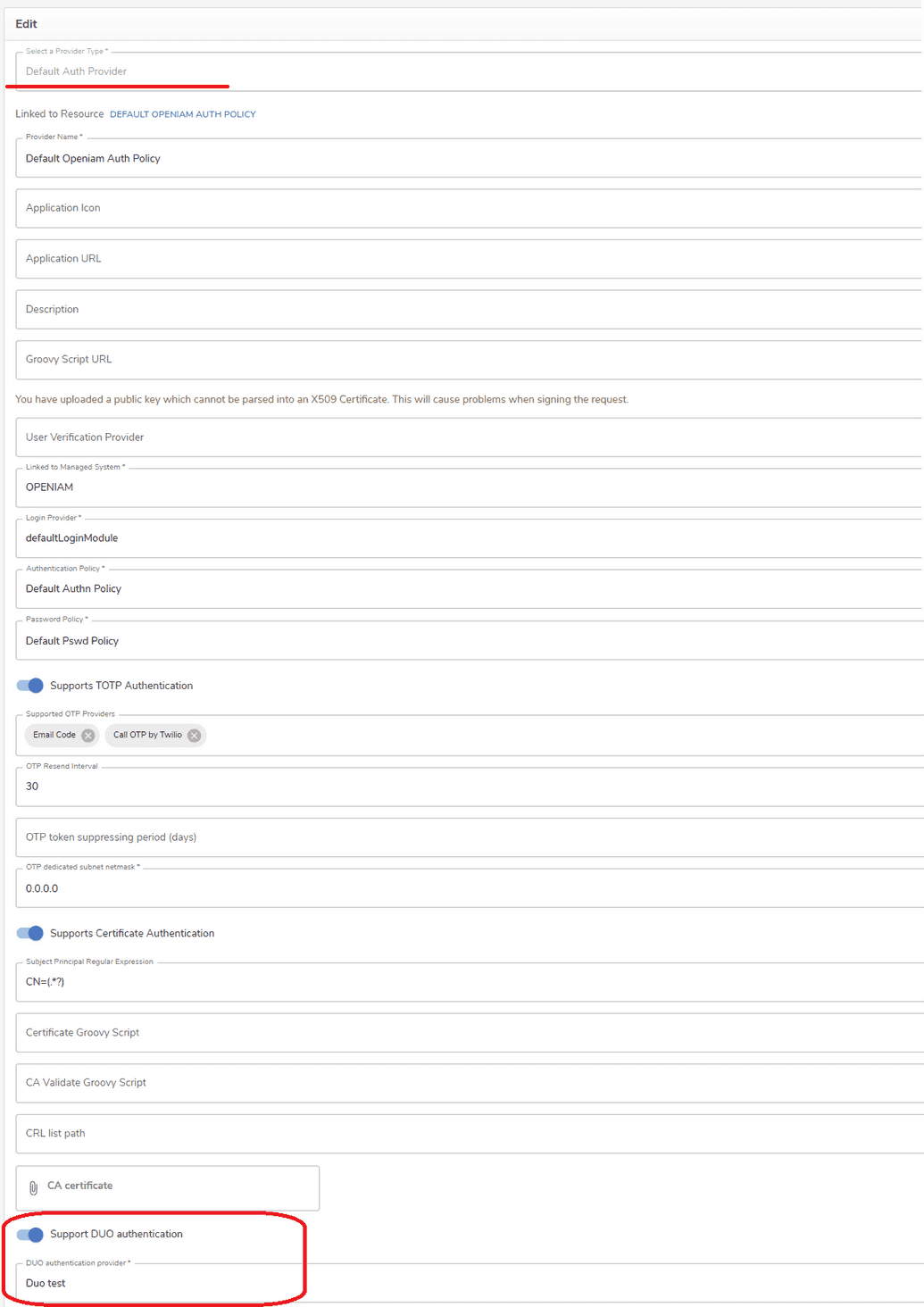 Default auth provider