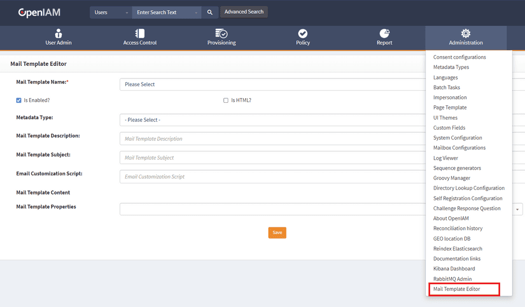 Mail template editor