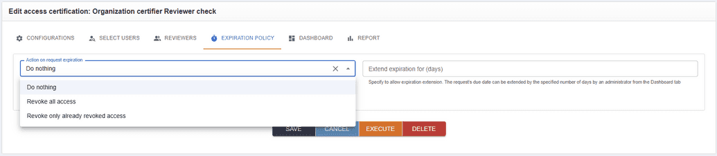 Enabled expiration dropdown