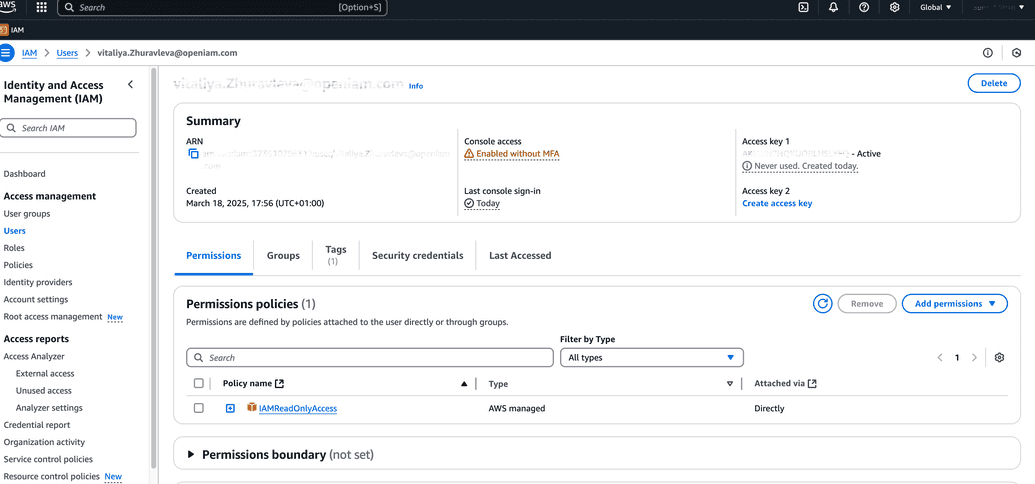 Service account created