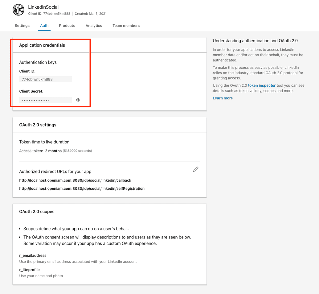 LinkedIn credentials